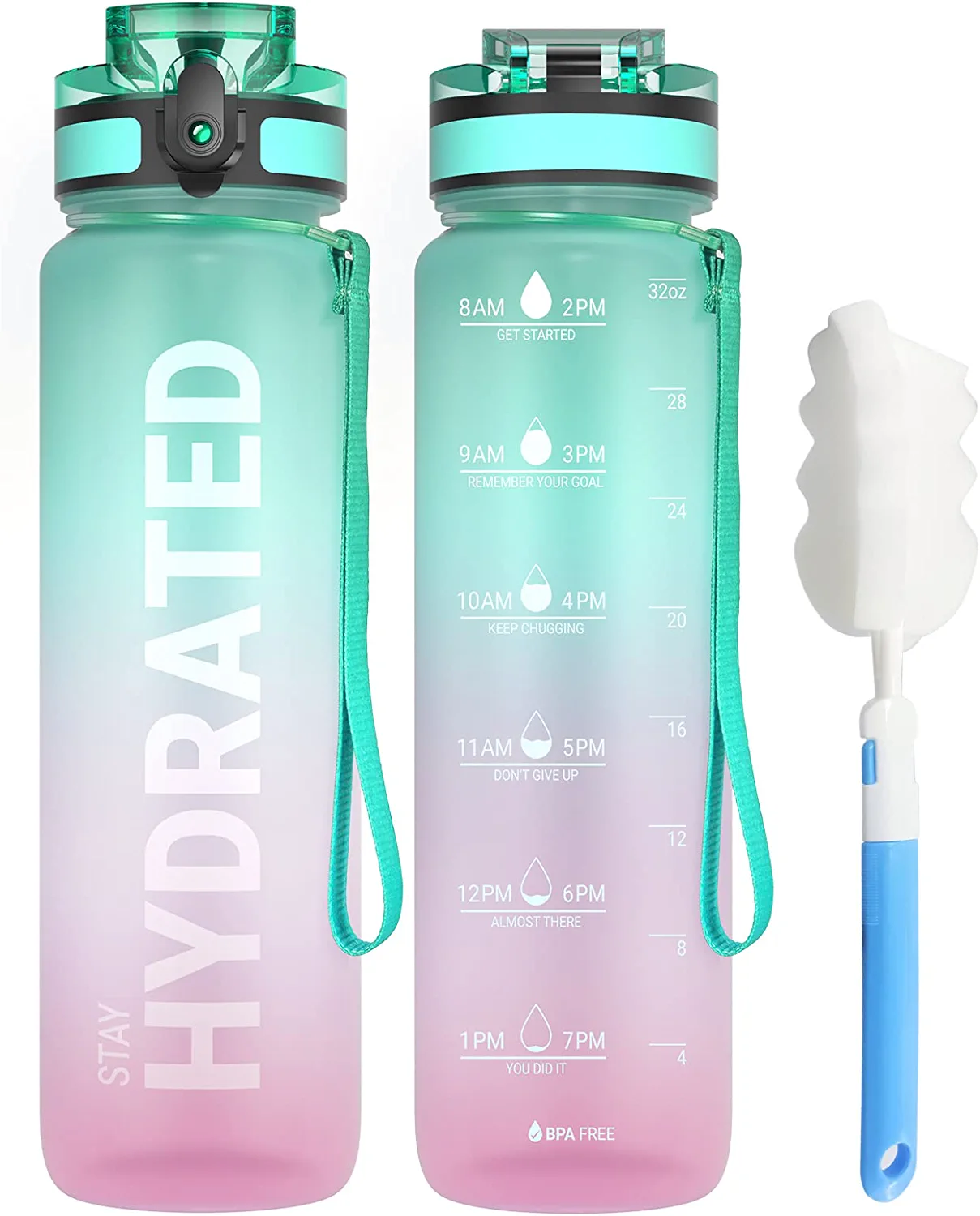 thumbnail image 2 of 1 Litre Sports Water Bottle With Carry Strap & Case - Motivational Time Marks 2 of 6